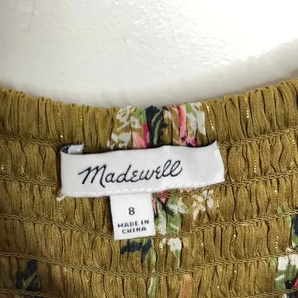 MADEWELL Cami Tier Midi Dress Metallic Classic Floral Olive Green Sz 8 {S53}